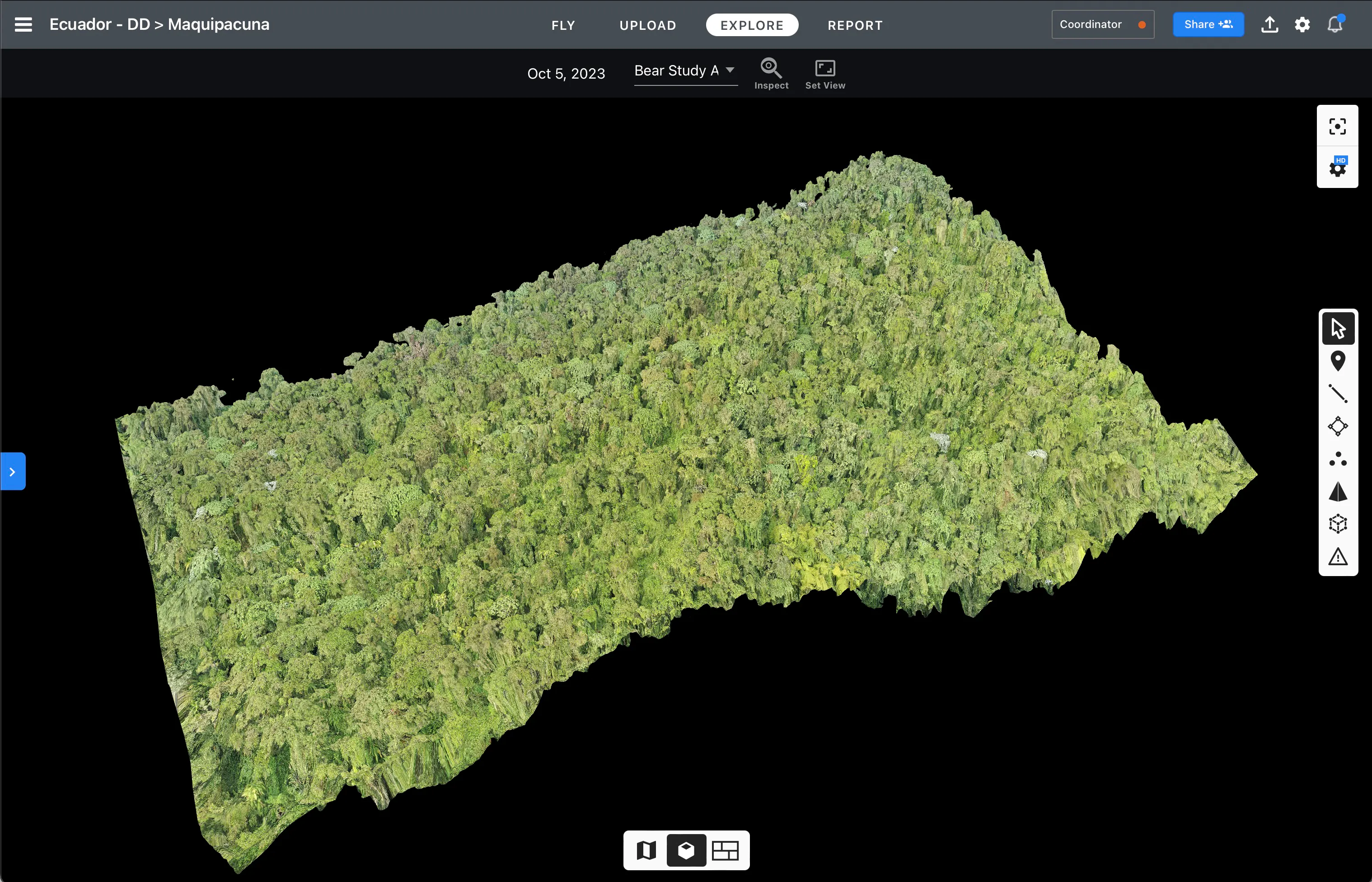 DroneDeploy 3D reconstruction map of a spectacled bear study area at Maquipucuna